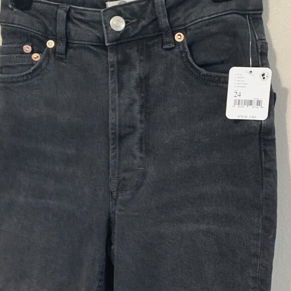Free People Zuri Mom Jean Sz 24 Dusty Roads Black Button Fly Distressed Rip Knee - Picture 8 of 13